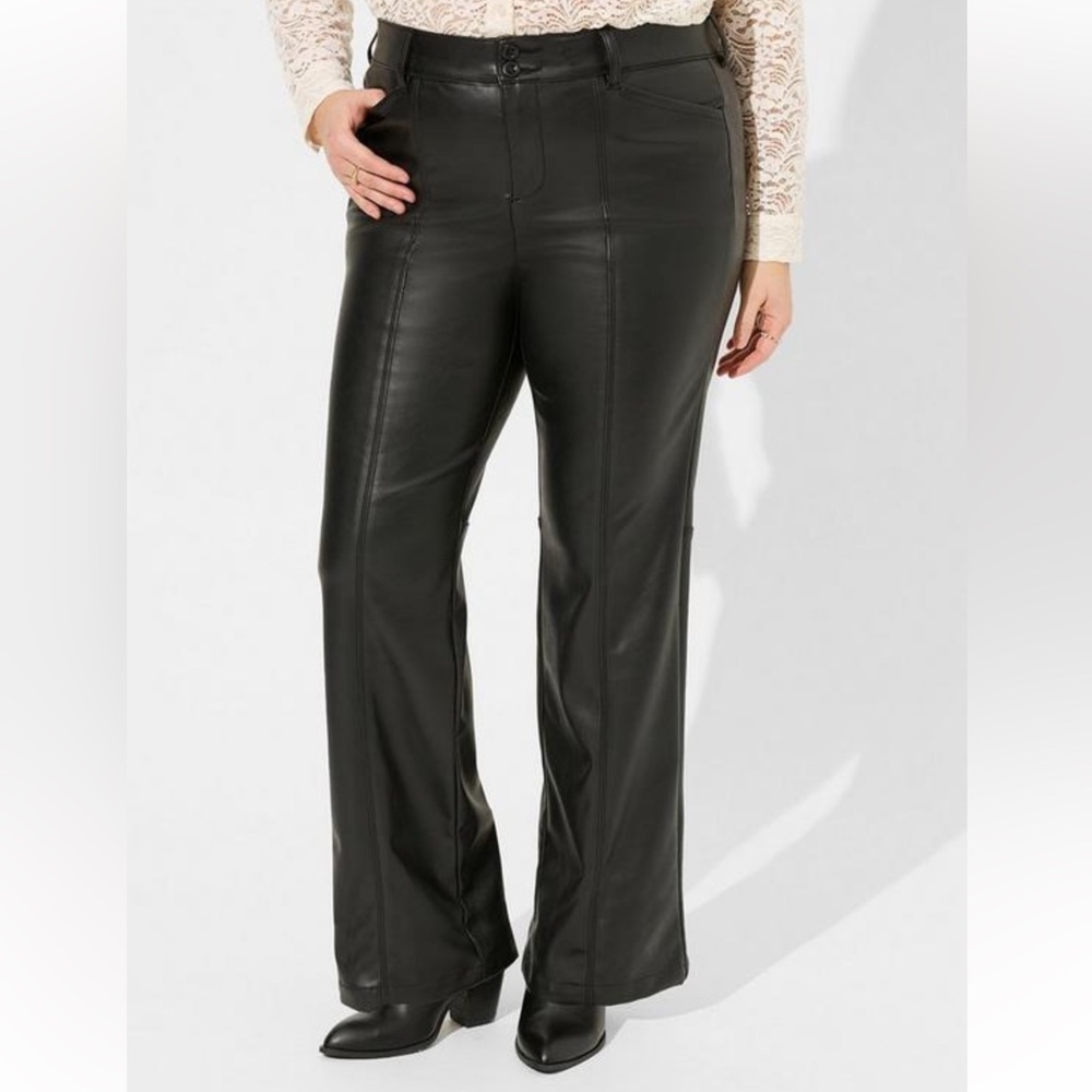 Torrid Women's Pintuck Boot Faux Leather High Rise Pants Size 14R